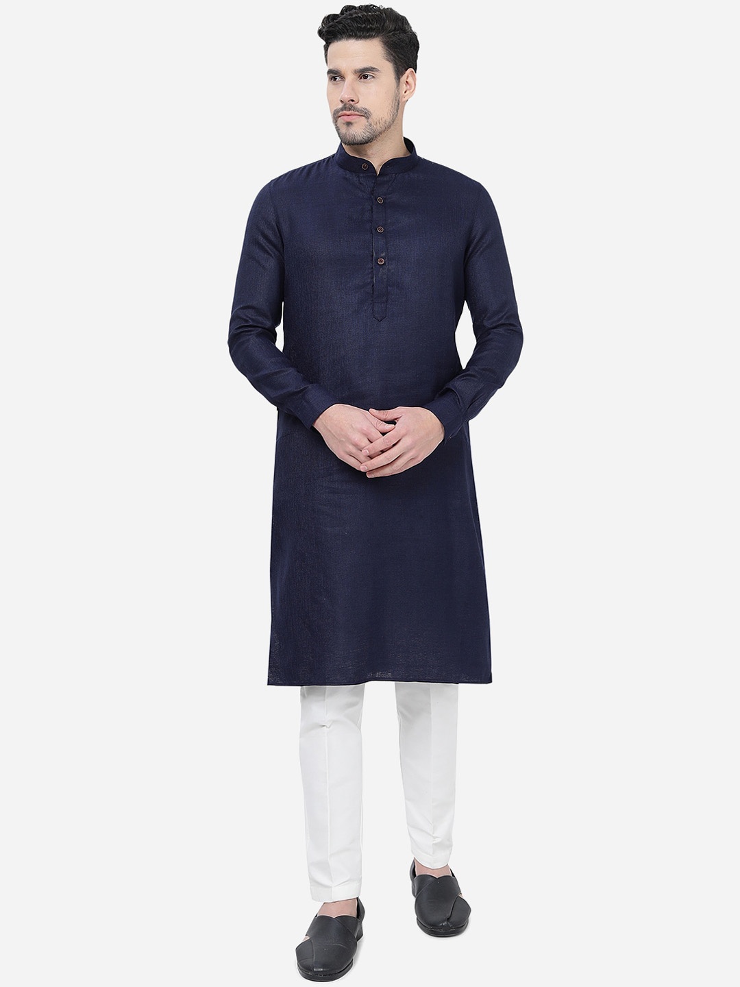 

Modi Kurta Woven Design Mandarin Collar Pure Cotton Kurtas, Blue