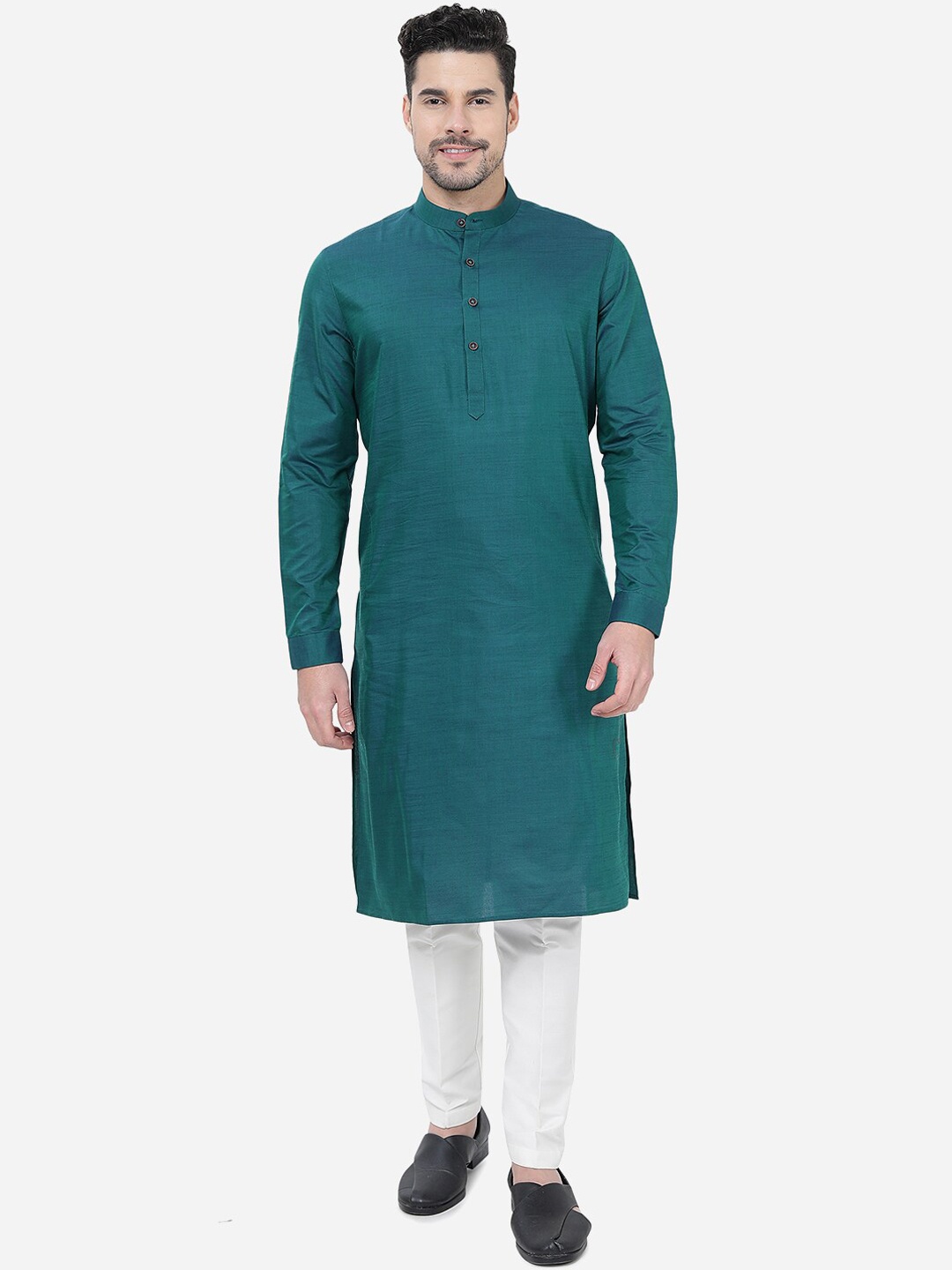 

Modi Kurta Woven Design Mandarin Collar Pure Cotton Kurtas, Blue