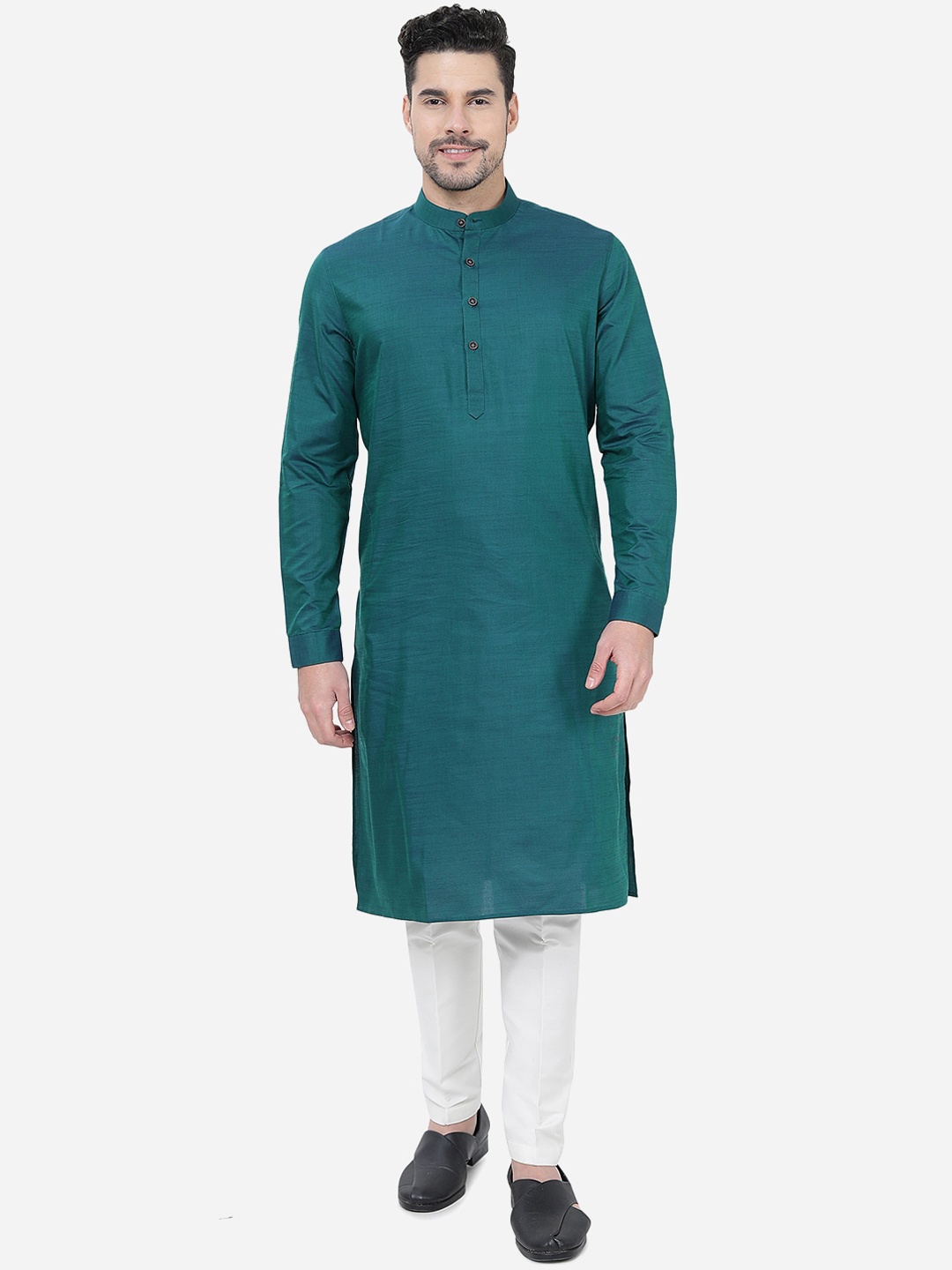 

Modi Kurta Woven Design Mandarin Collar Pure Cotton Kurtas, Blue
