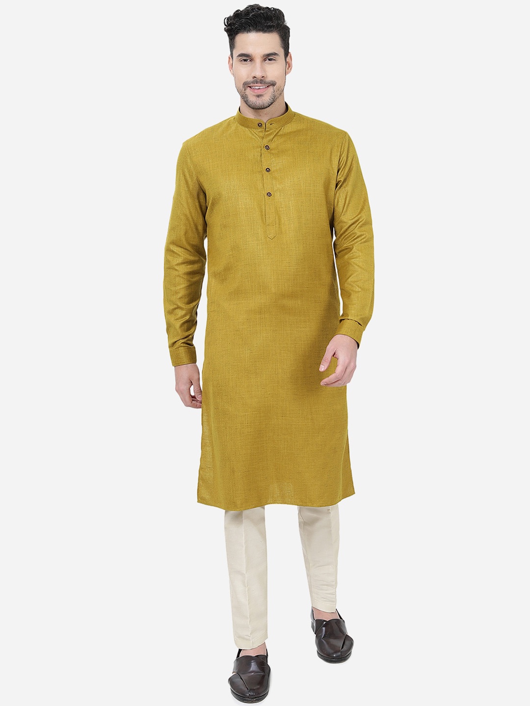 

Modi Kurta Woven Design Mandarin Collar Pure Cotton Kurtas, Green