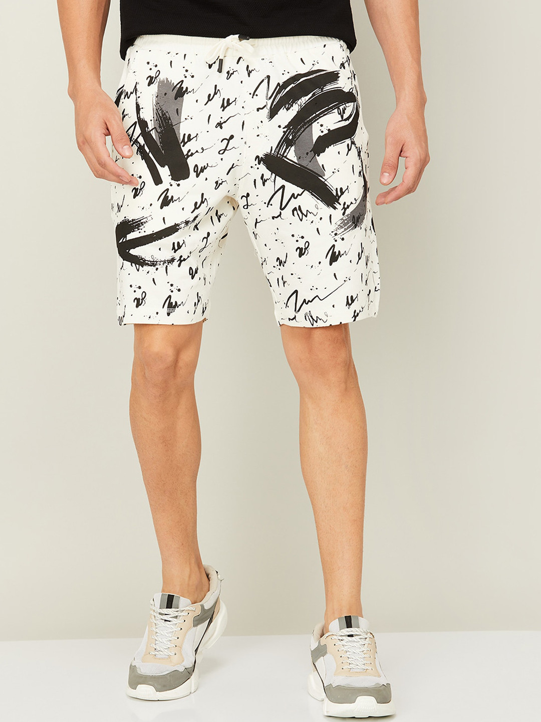 

Forca Men Regular Fit Printed Cotton Shorts, White