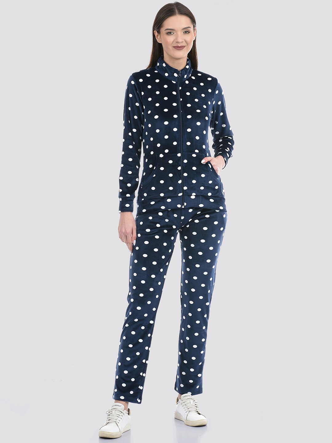 

Cloak & Decker by Monte Carlo Women Polka Dot Printed Tracksuit, Navy blue