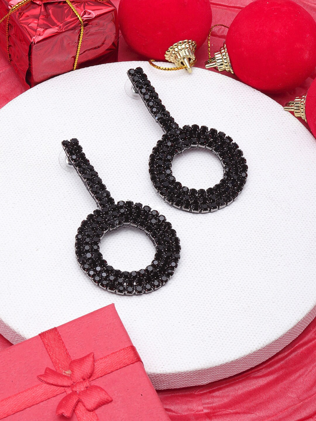 

DressBerry Rhinestone Studded Drop Earrings, Black