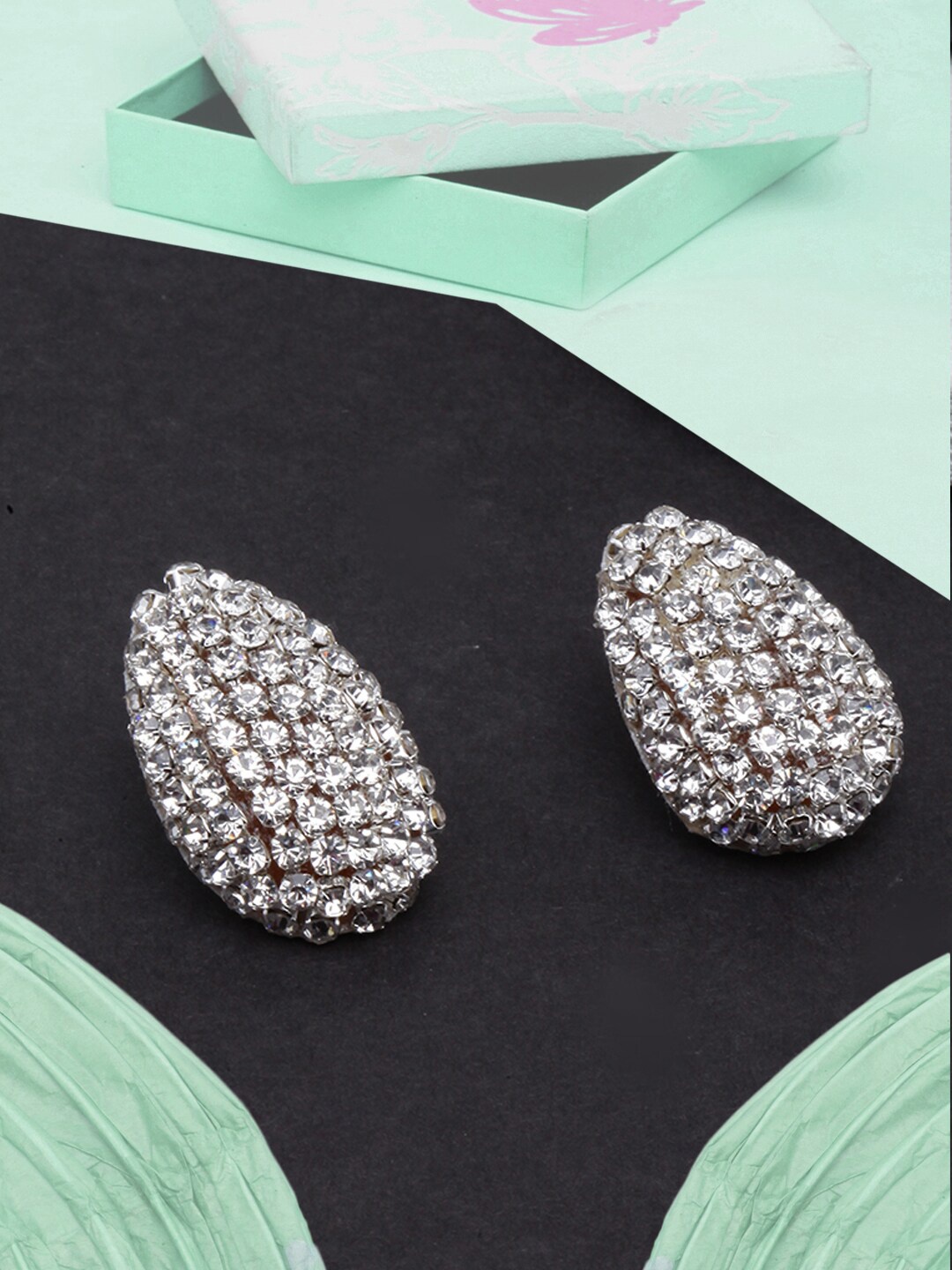 

DressBerry Silver-Plated Teardrop Shaped Studs Earrings, White