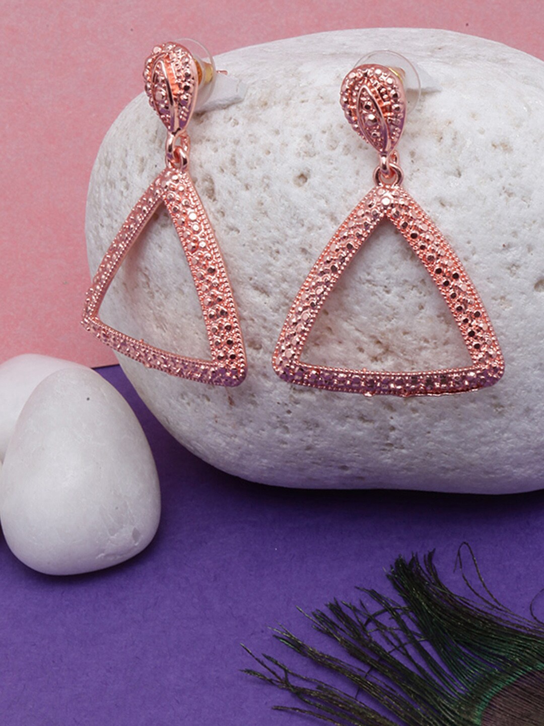 

DressBerry Rose Gold-Plated Triangular Drop Earrings, Pink