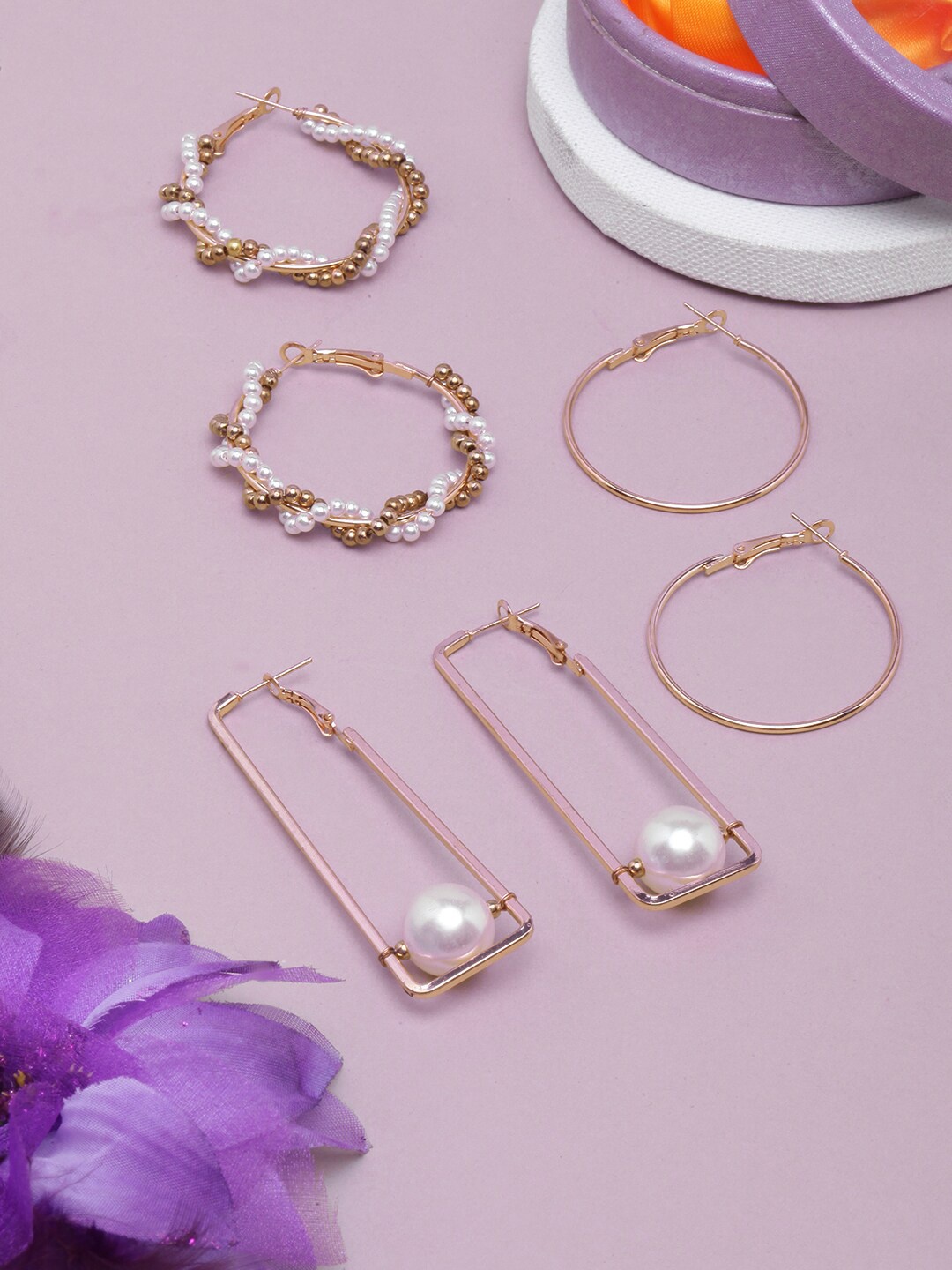 

DressBerry Set Of 4 Rose Gold-Plated Contemporary Hoop Earrings, White