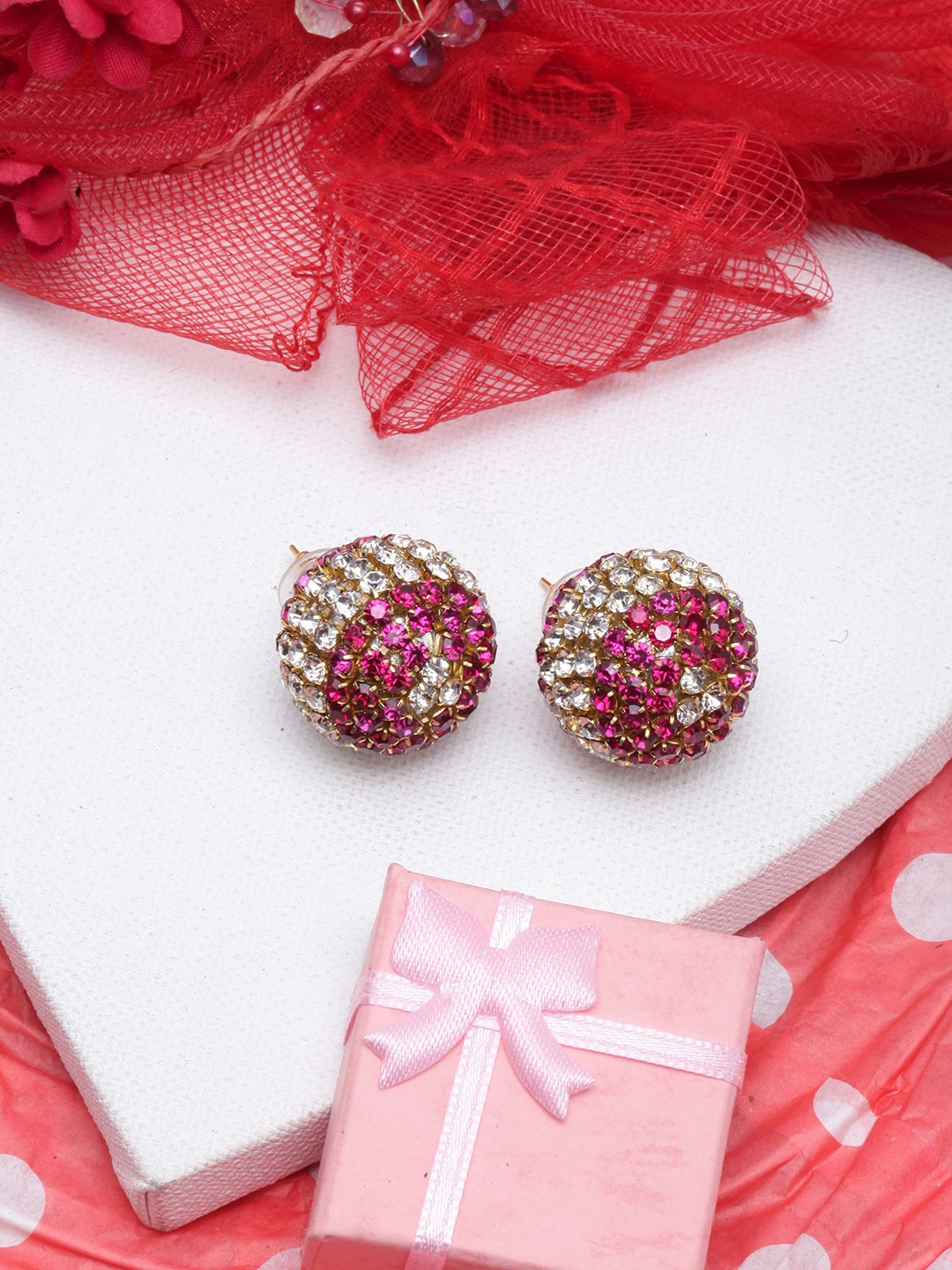 

DressBerry Gold-Plated Rhinestone Contemporary Studs Earrings, Pink