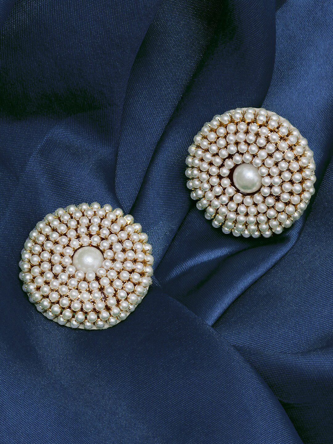 

DressBerry Gold-Plated Circular Studs Earrings, White