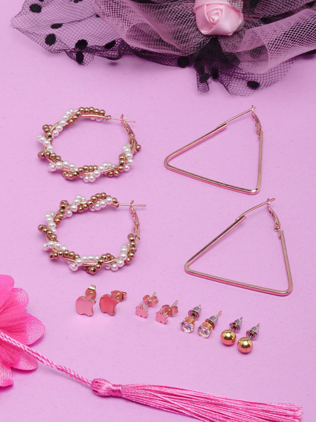 

DressBerry Set Of 6 Rose Gold-Plated Hoop Earrings
