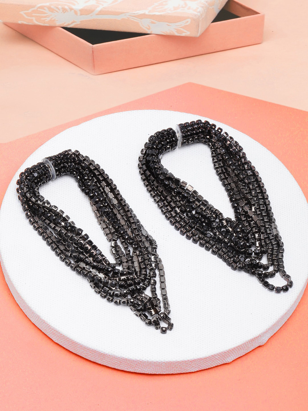 

DressBerry Stone Studded Double Sided Contemporary Drop Earrings, Black
