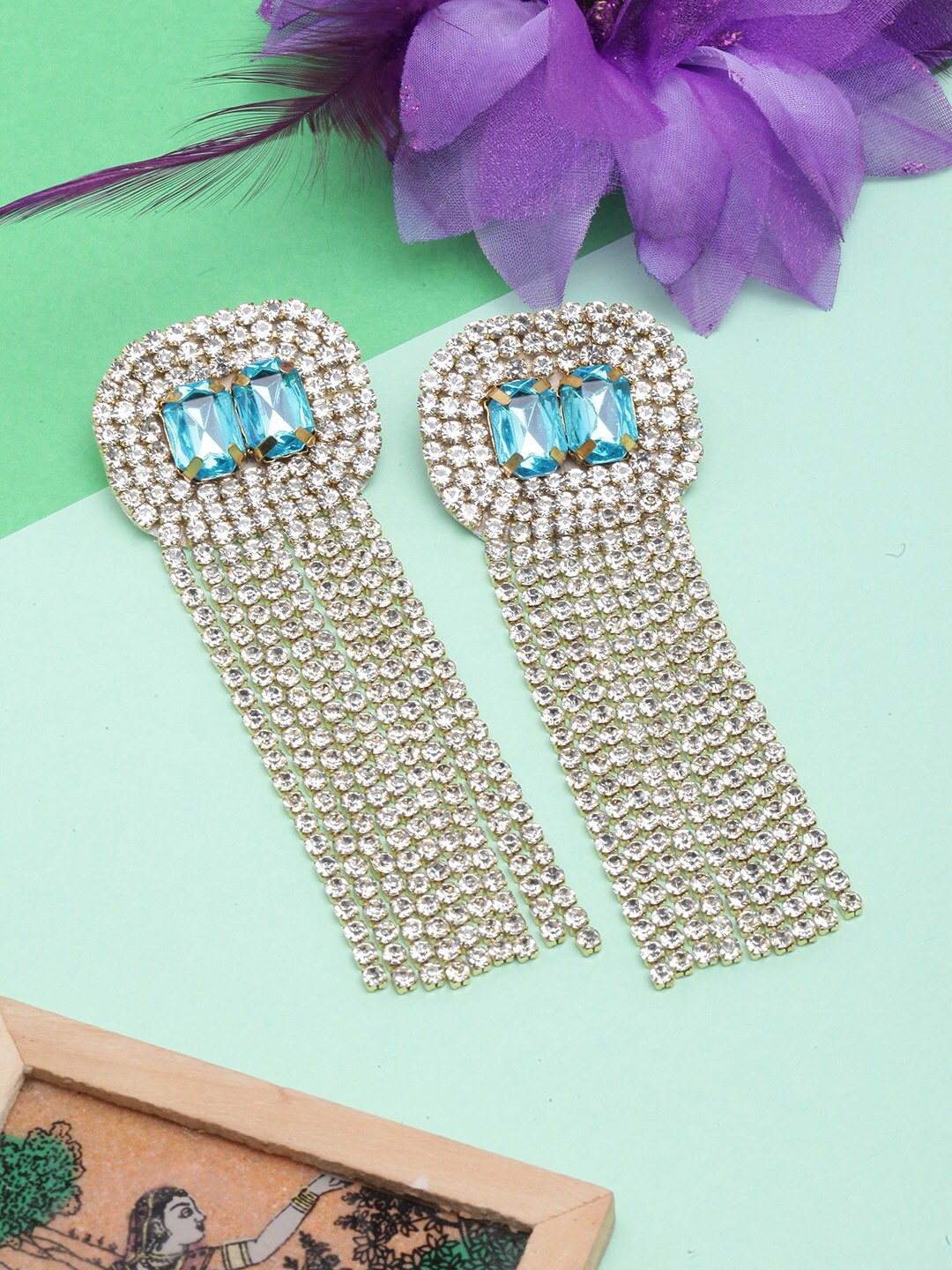 

DressBerry Gold-Plated Rhinestone Contemporary Drop Earrings, Blue