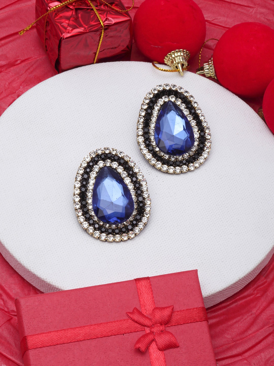

DressBerry Gold Plated Rhinestone Studded Teardrop Shaped Studs Earrings, Blue