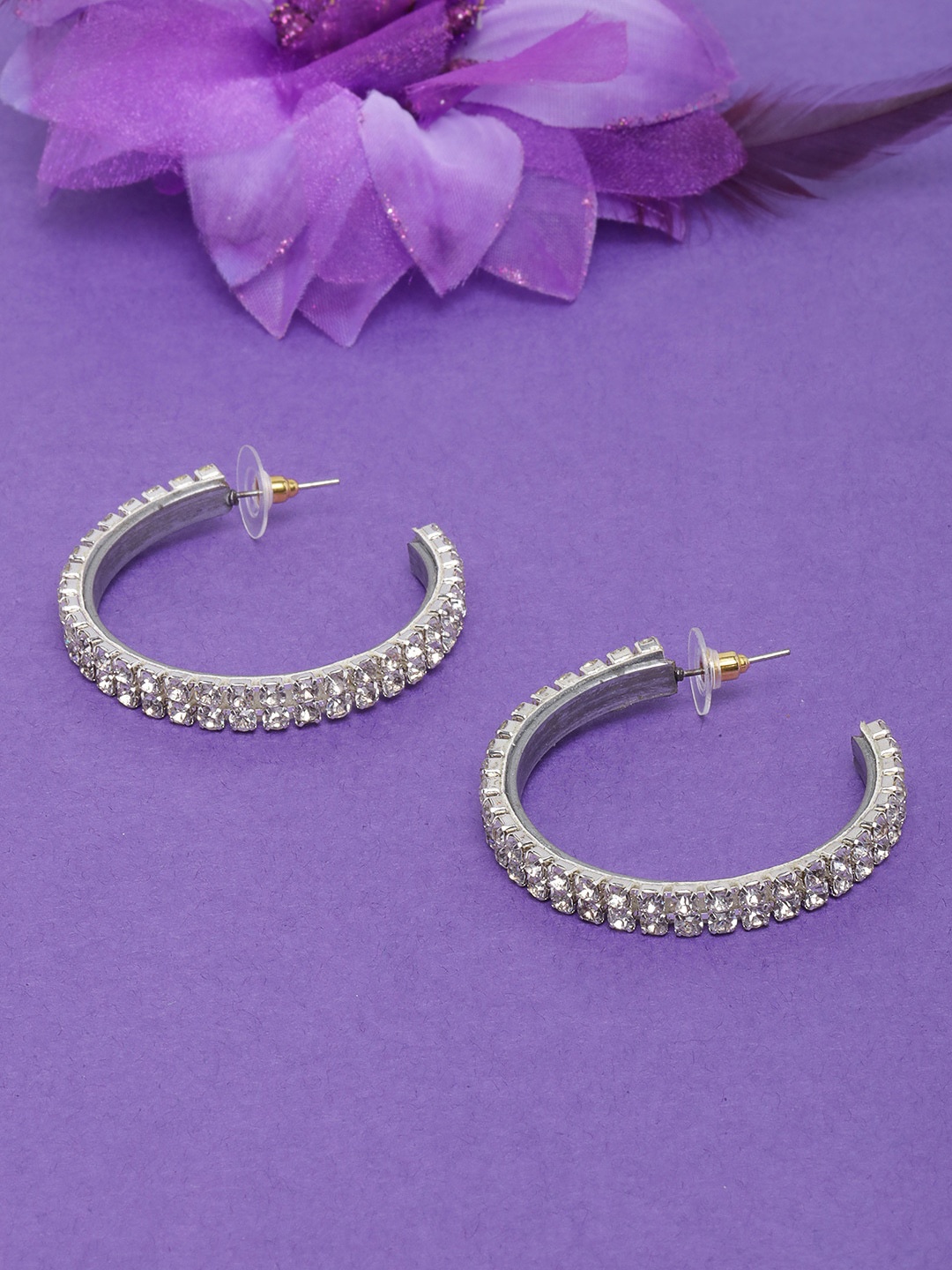

DressBerry Silver-Plated Contemporary Half Hoop Earrings, White