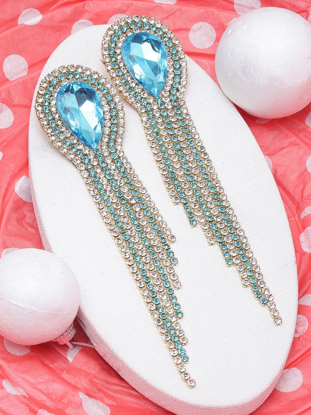 

DressBerry Gold-Plated Rhinestone Studded Party Drop Earrings, Blue