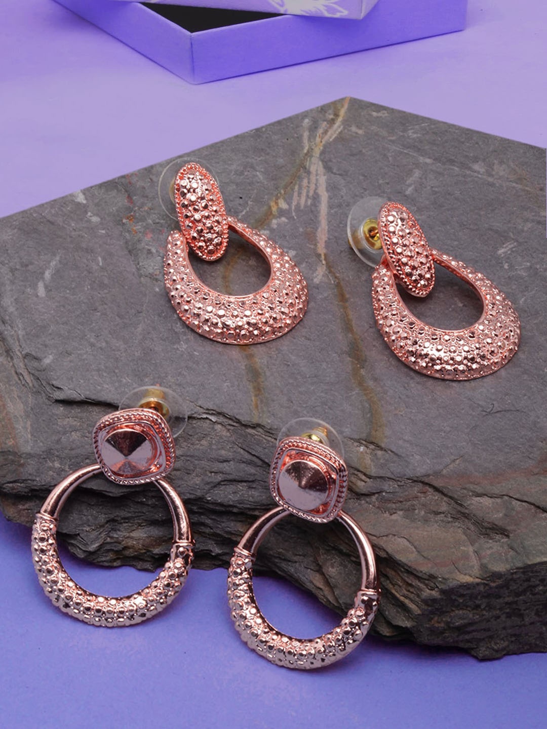 

DressBerry Set Of 2 Rose Gold-Plated Contemporary Drop Earrings