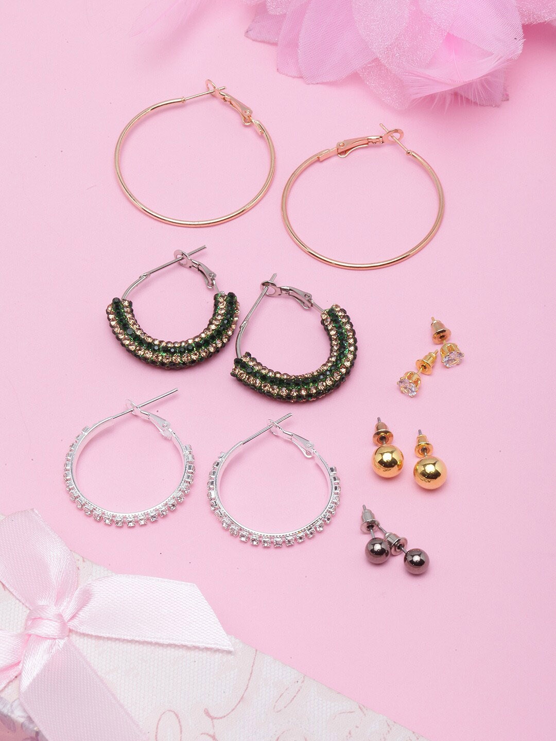 

DressBerry Set Of 6 Gold-Plated Contemporary Hoop Earrings, Black