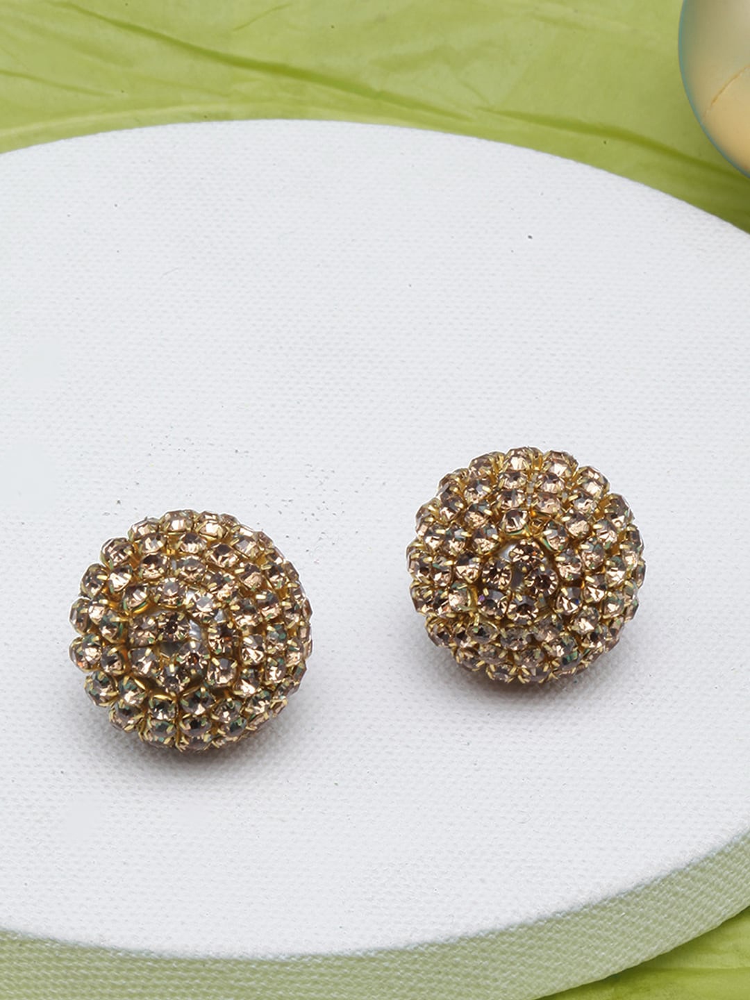 

DressBerry Gold-Plated Circular Rhinestone Studded Studs Earrings