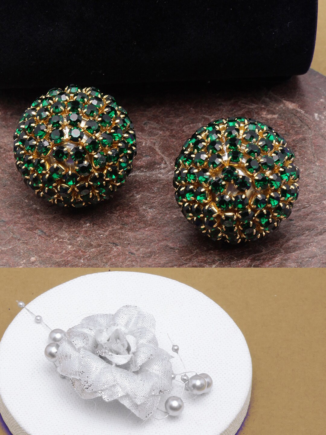 

DressBerry Gold-Plated Rhinestone Studded Circular Studs Earrings, Green