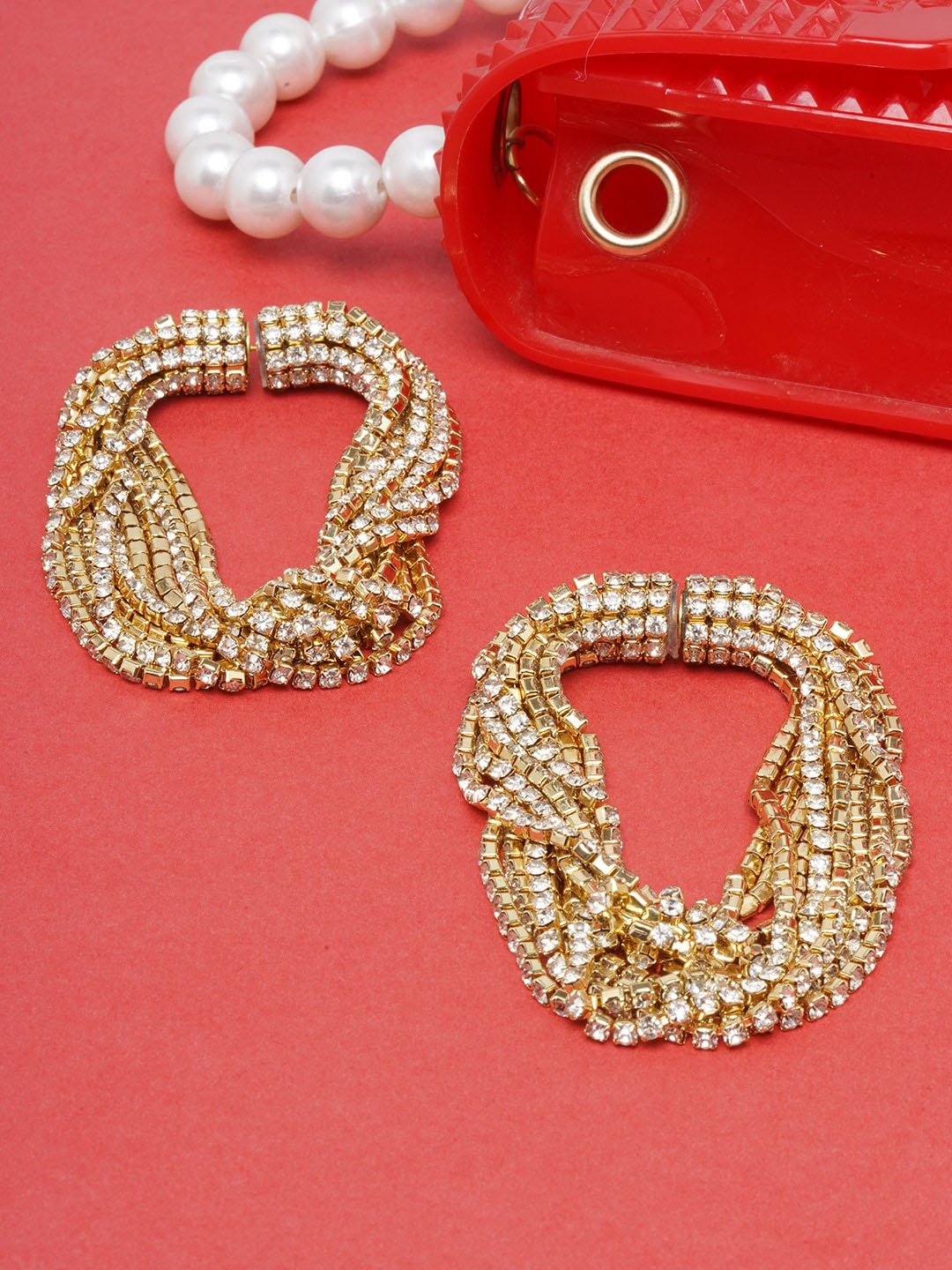 

DressBerry Gold-Plated Stone Studded Multi-Layered Chain Drop Earrings, White