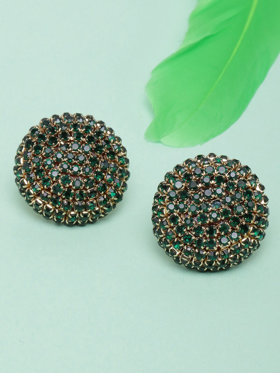 

DressBerry Gold-Plated Stone Studded Circular Studs Earrings, Green
