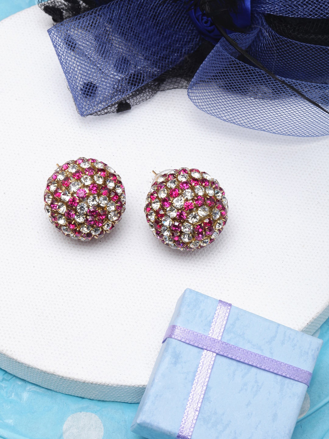 

DressBerry Gold-Plated Circular Studs Earrings, Pink