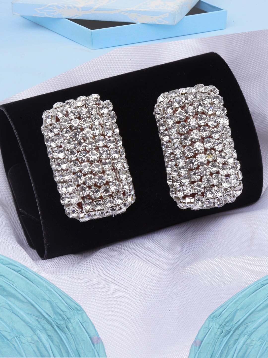 

DressBerry Silver-Plated Geometric Rhinestone Studded Studs Earrings, White