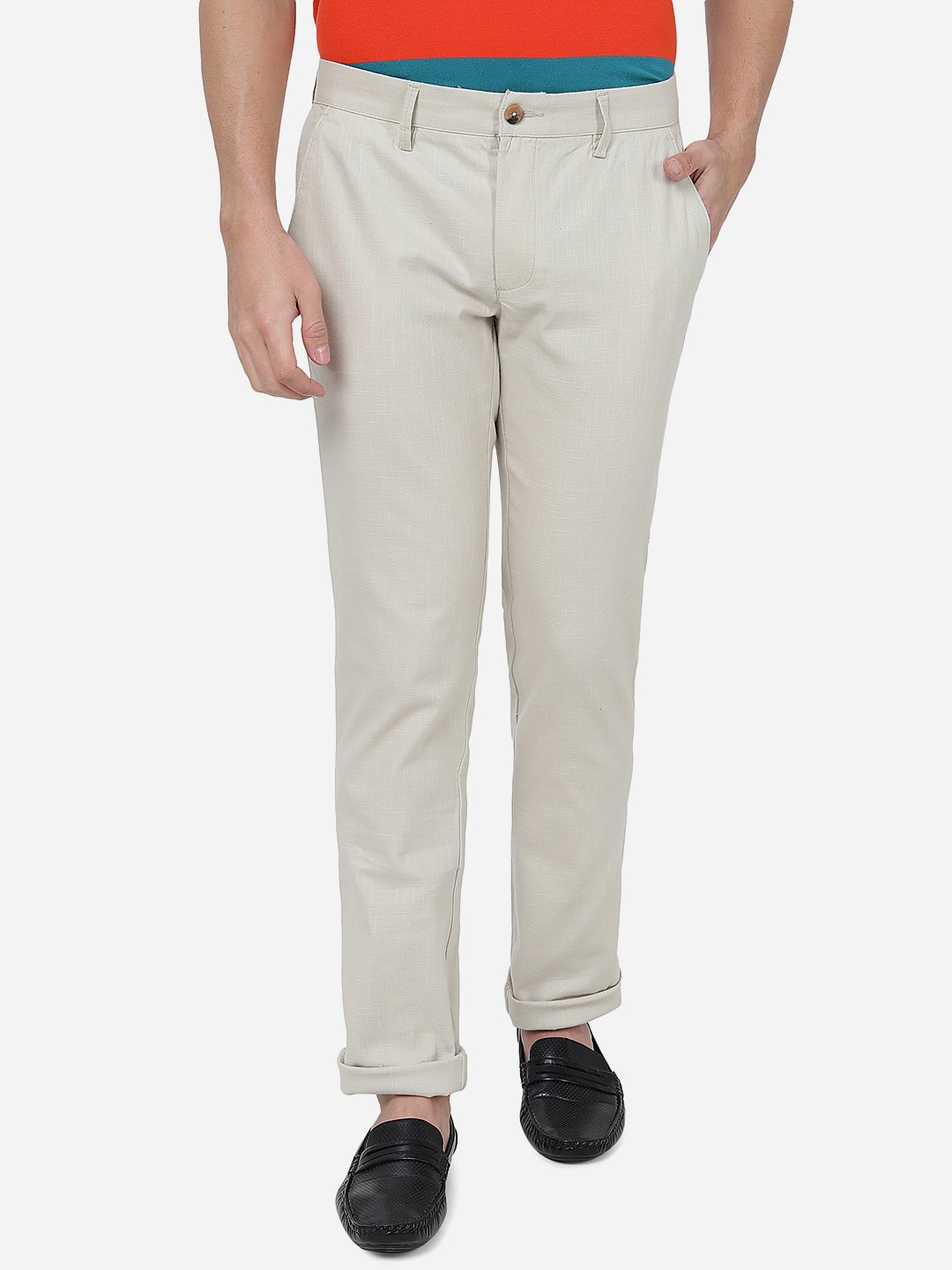 

Greenfibre Men Slim Fit Cotton Chinos, Cream