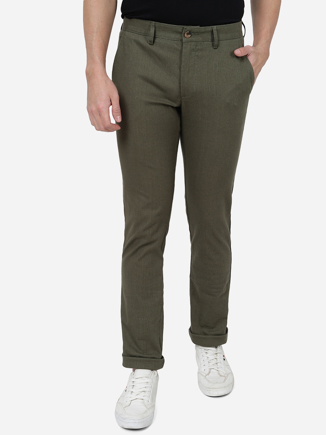

Greenfibre Men Slim Fit Cotton Chinos, Olive