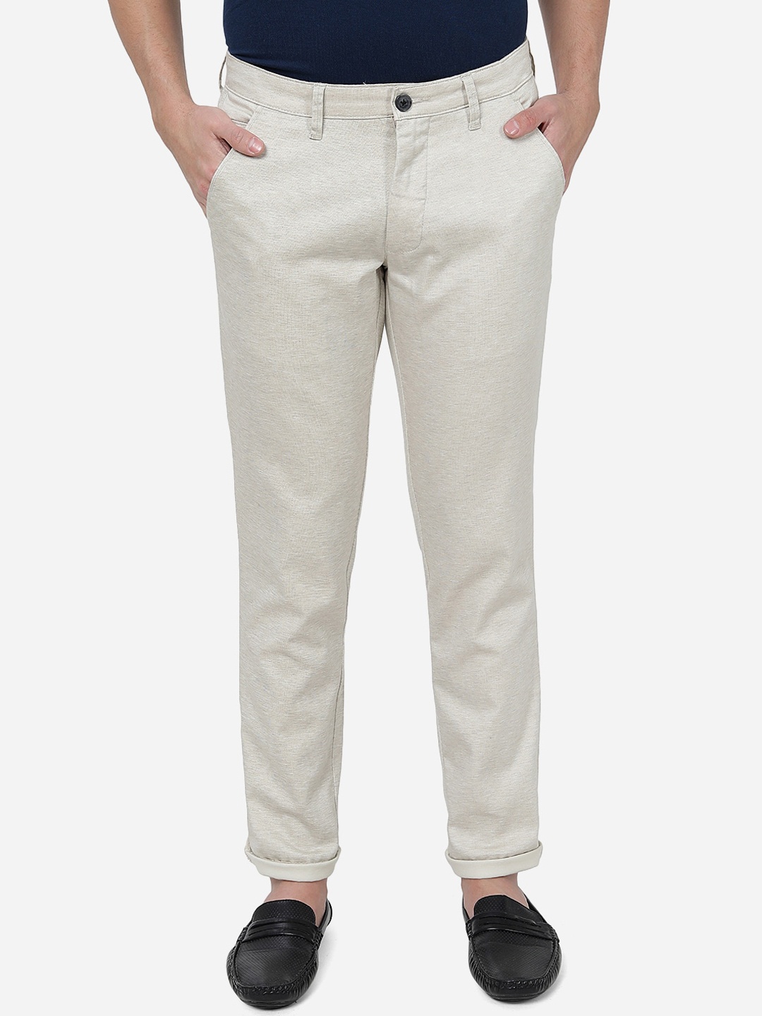 

Greenfibre Men Slim Fit Cotton Chinos, Cream