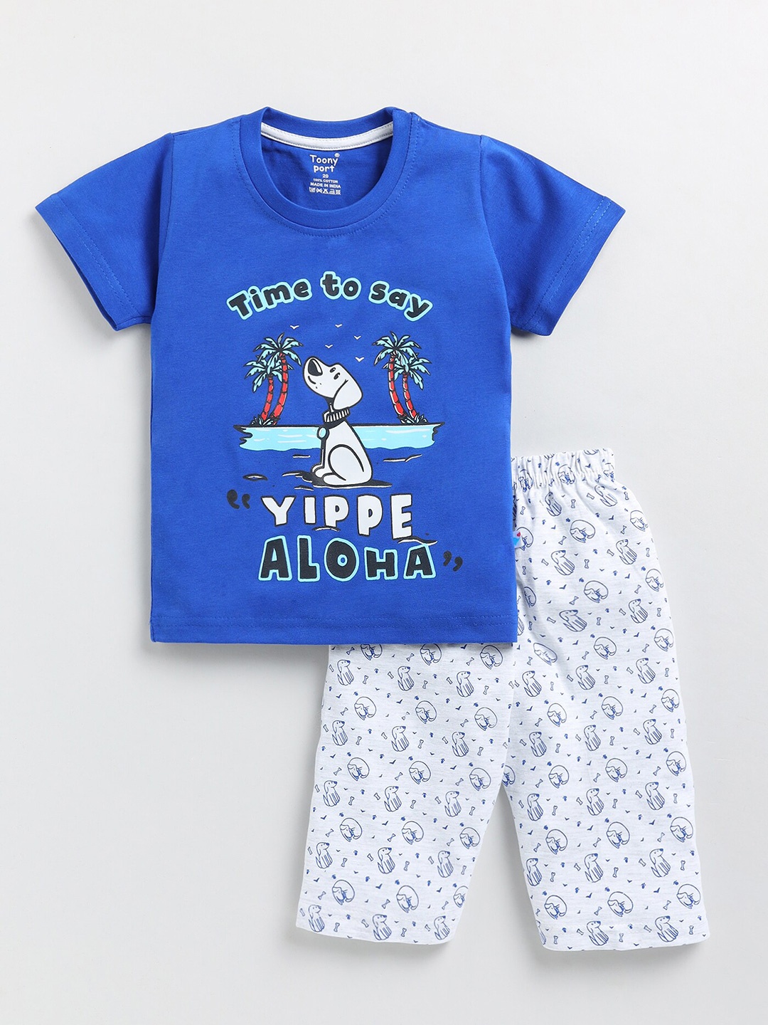 Toonyport Boys Printed Pure Cotton T-shirt With Shorts, Blue