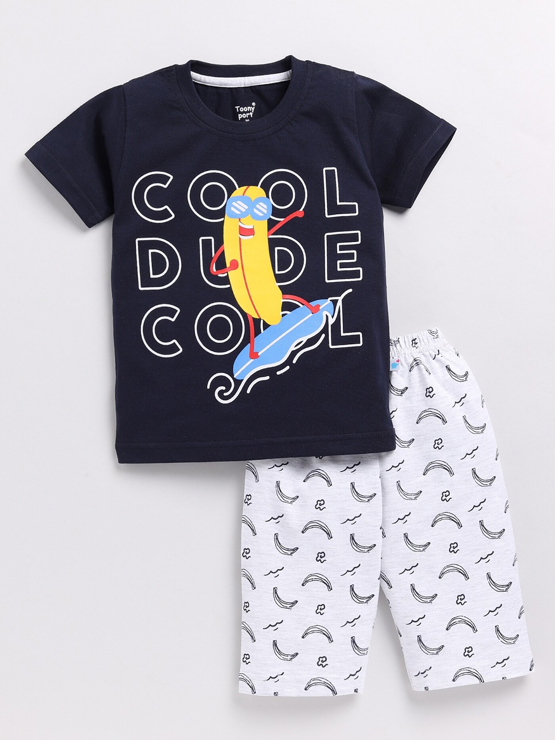 

Toonyport Boys Printed Pure Cotton T-shirt with Shorts, Navy blue