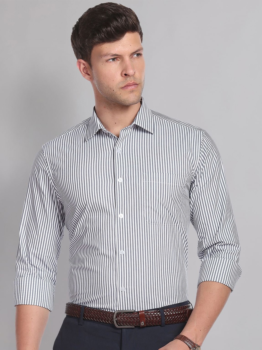 

AD By Arvind Vertical Stripe Formal Shirt, Grey