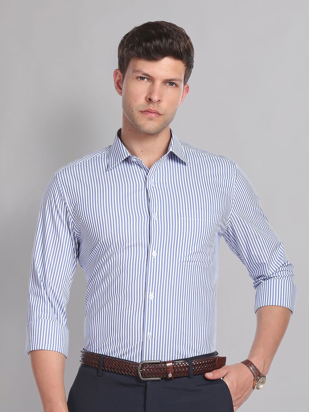 

AD By Arvind Vertical Stripe Formal Shirt, Blue
