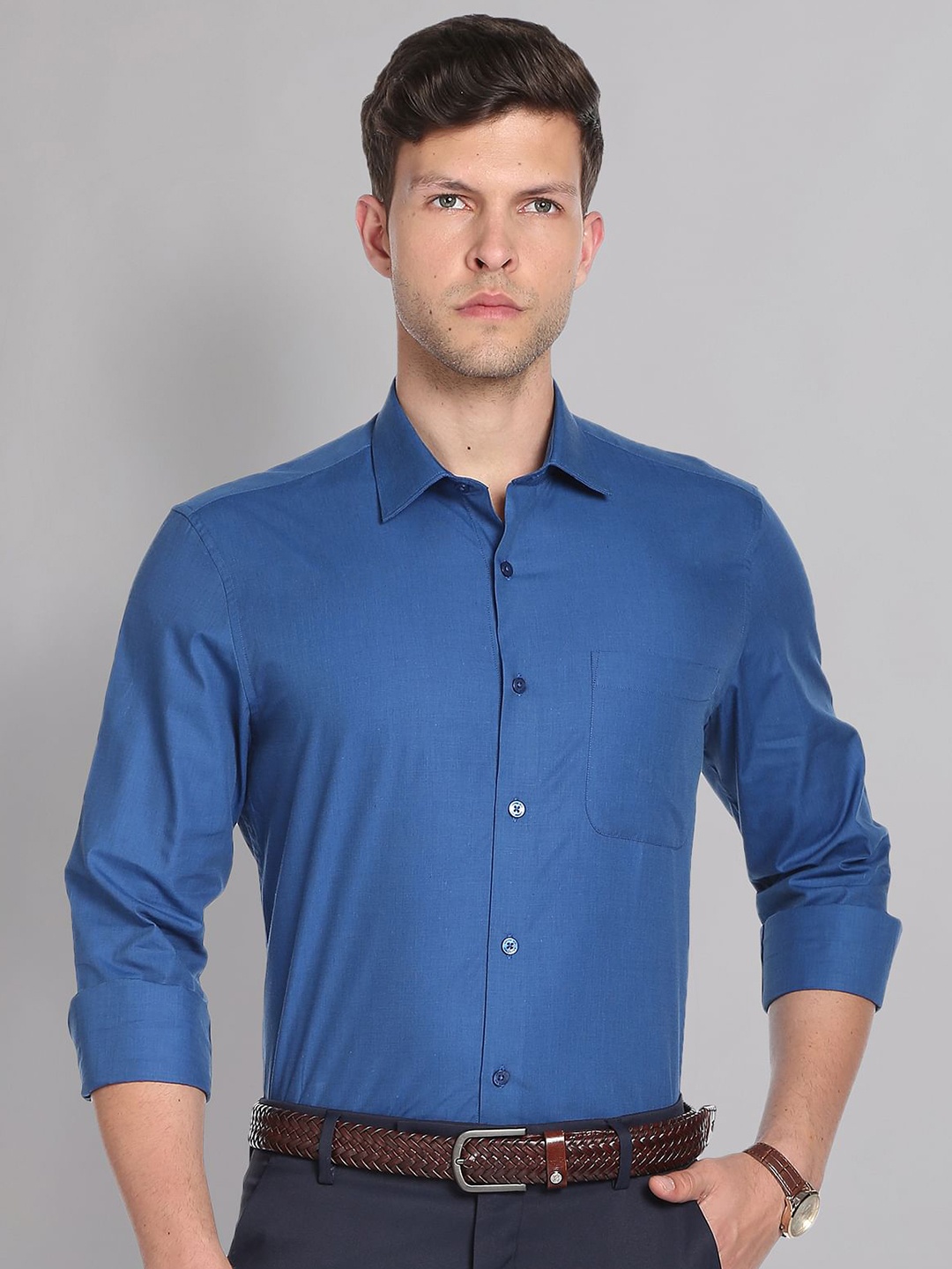 

AD By Arvind Cutaway Collar Solid Cotton Formal Shirt, Blue