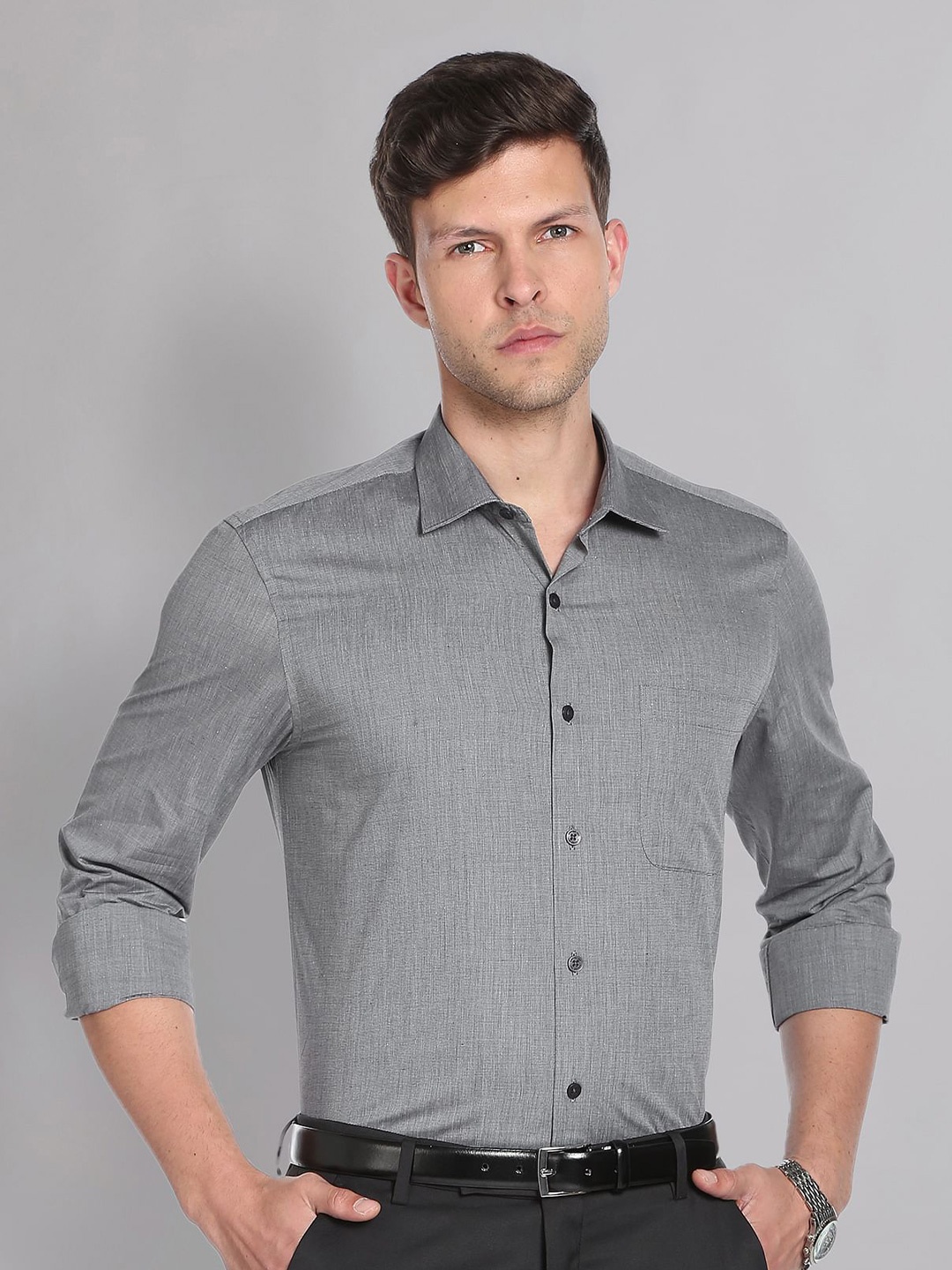 

AD By Arvind Cutaway Collar Solid Cotton Formal Shirt, Grey