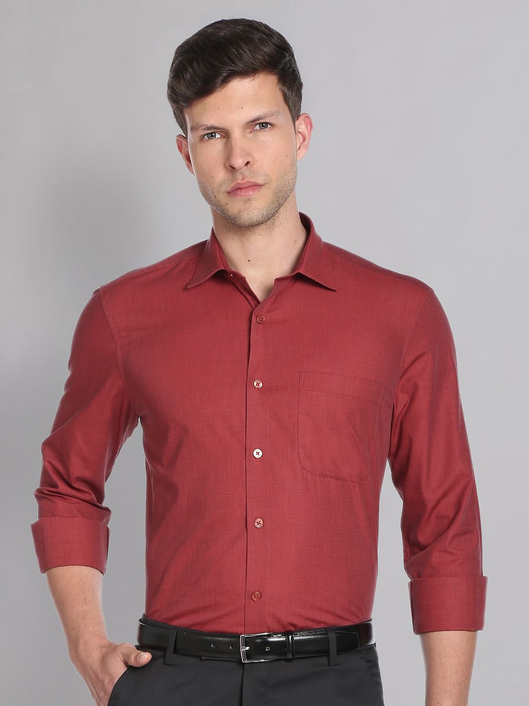 

AD By Arvind Spread Collar Pure Cotton Formal Shirt, Red