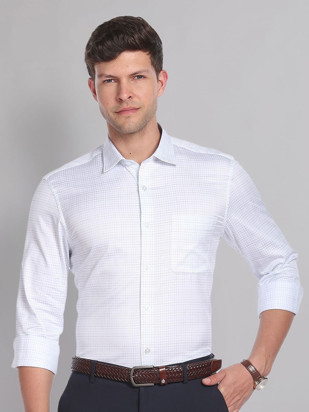 

AD By Arvind Micro Checks Checked Formal Shirt, White