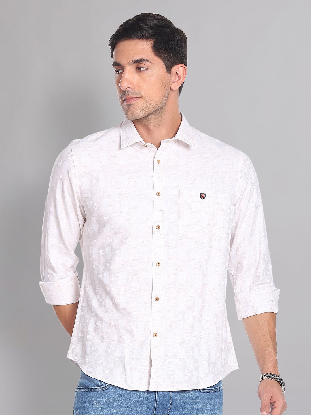 

AD By Arvind Slim Fit Self Design Casual Shirt, Beige