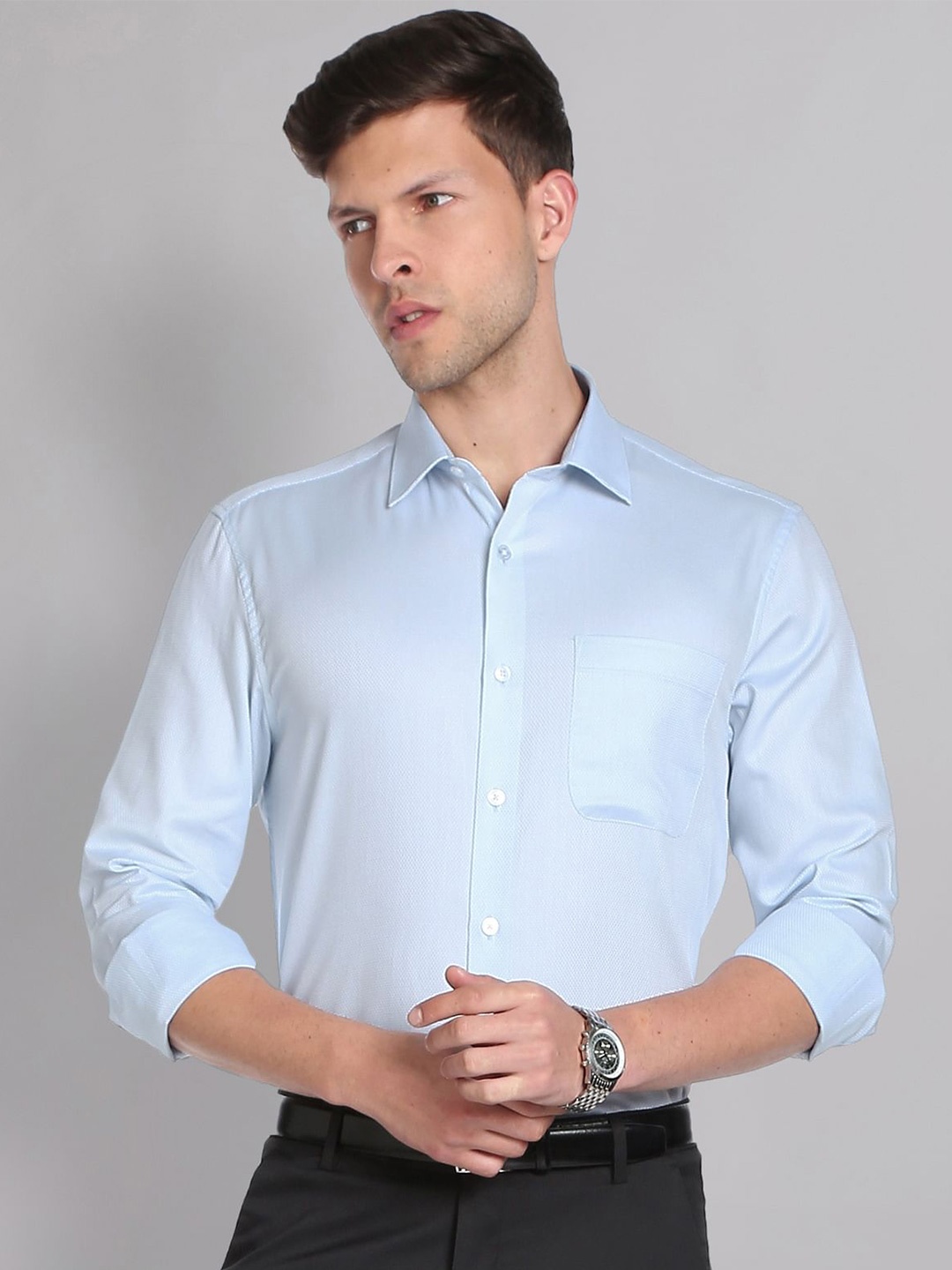 

AD By Arvind Spread Collar Pure Cotton Formal Shirt, Blue