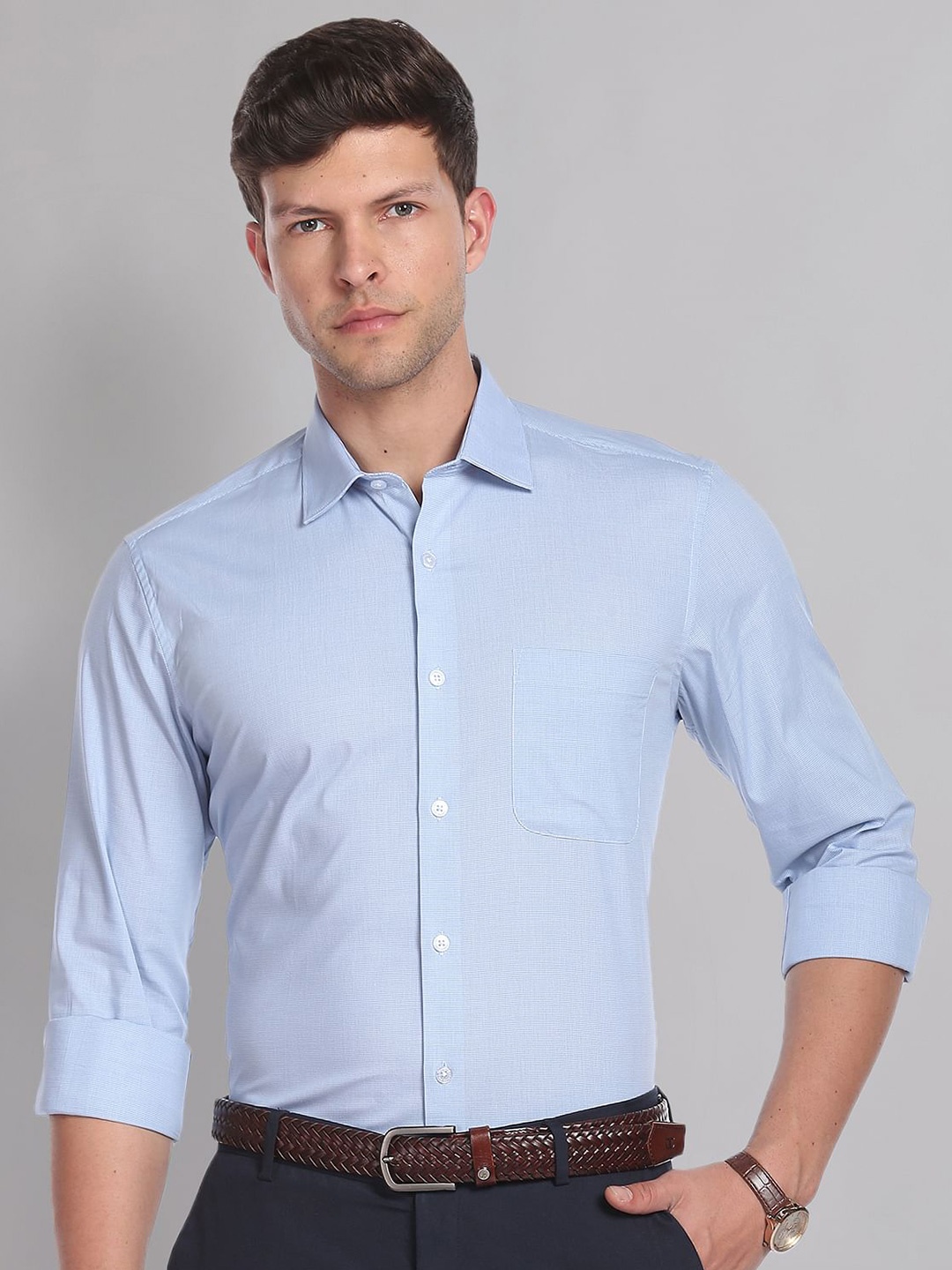 

AD By Arvind Micro Check Everlast Press Dobby Formal Shirt, Blue
