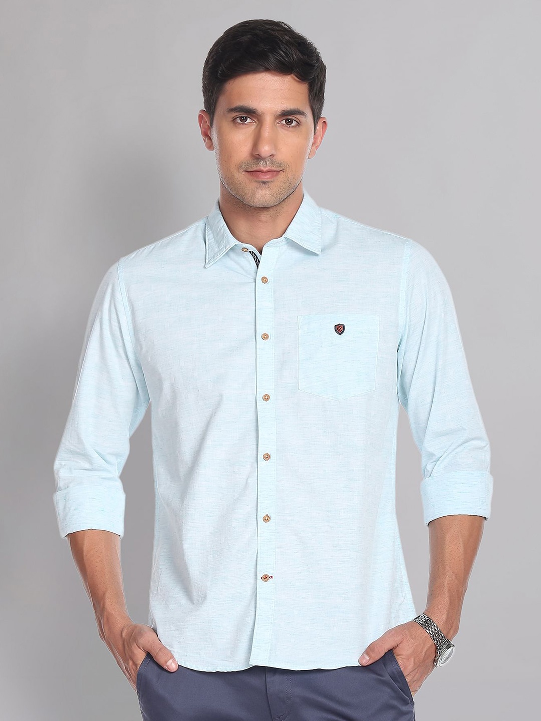 

AD By Arvind Spread Collar Pure Cotton Slim Fit Casual Shirt, Blue