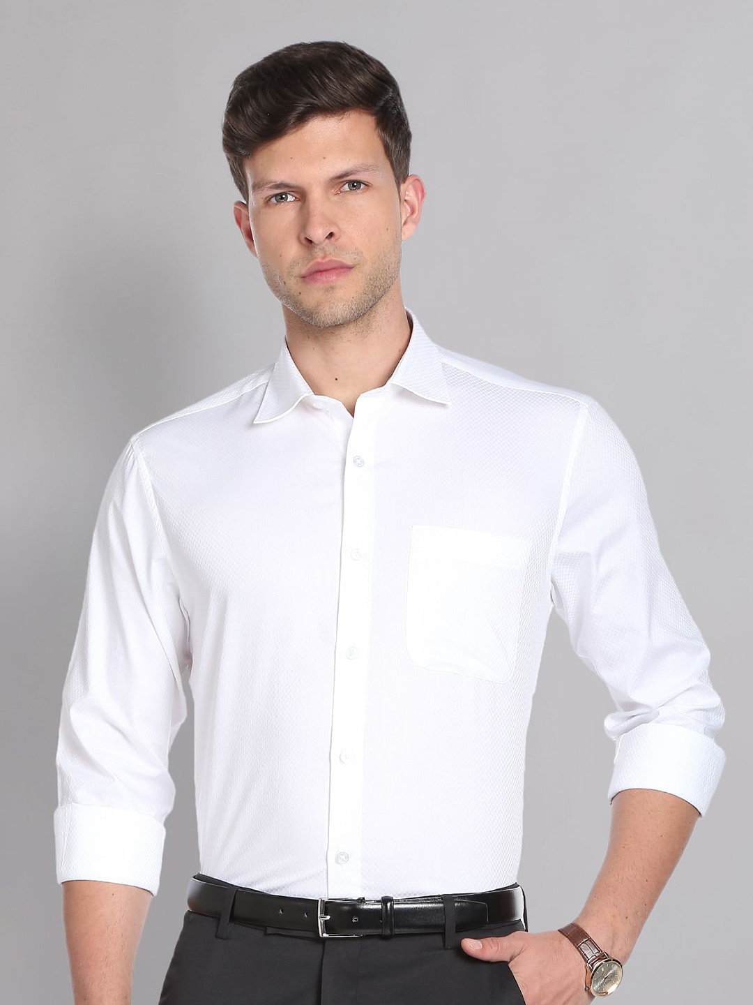 

AD By Arvind Textured Self Design Pure Cotton Formal Shirt, White