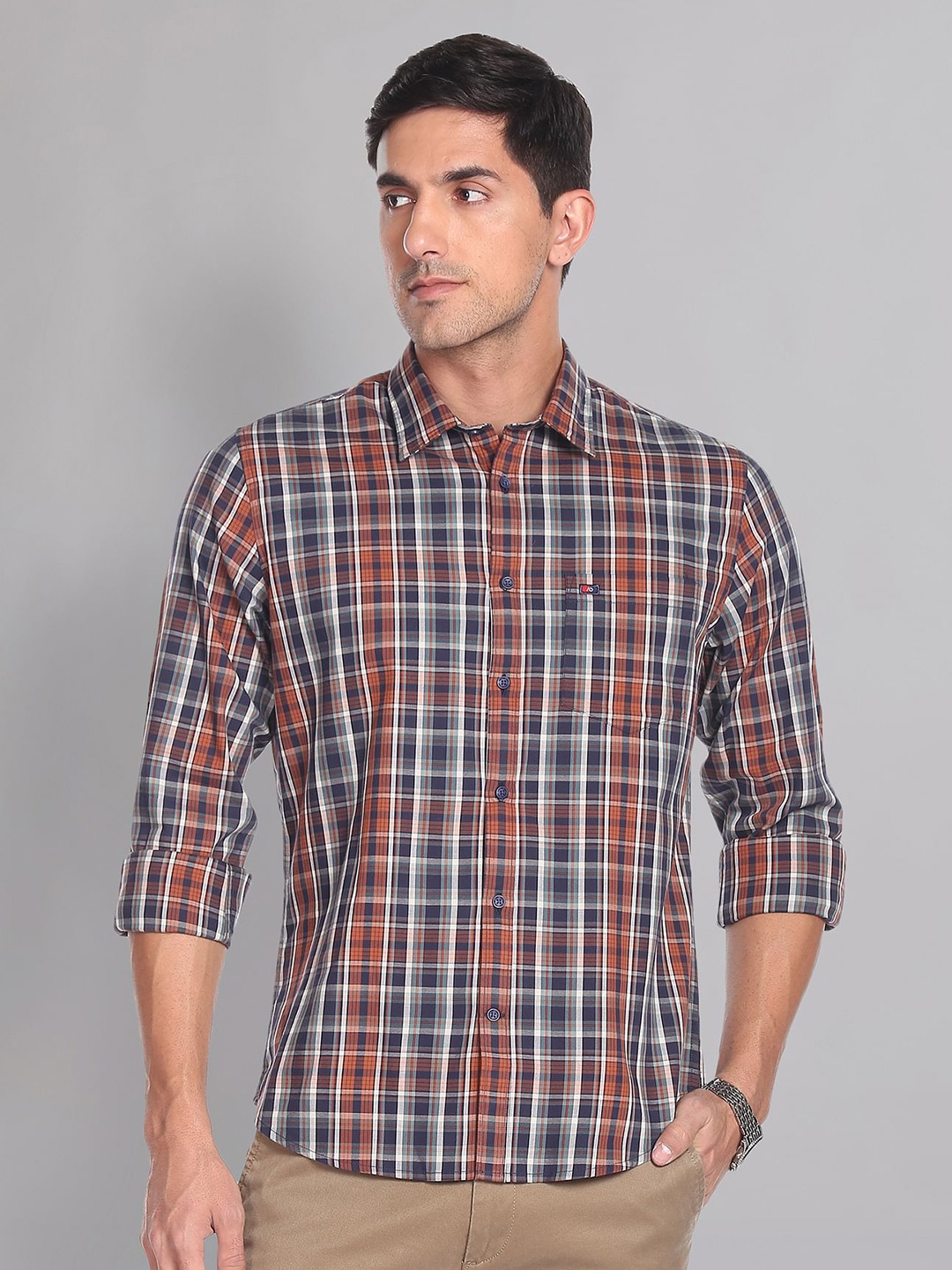 

AD By Arvind Slim Fit Tartan Checks Checked Casual Shirt, Blue