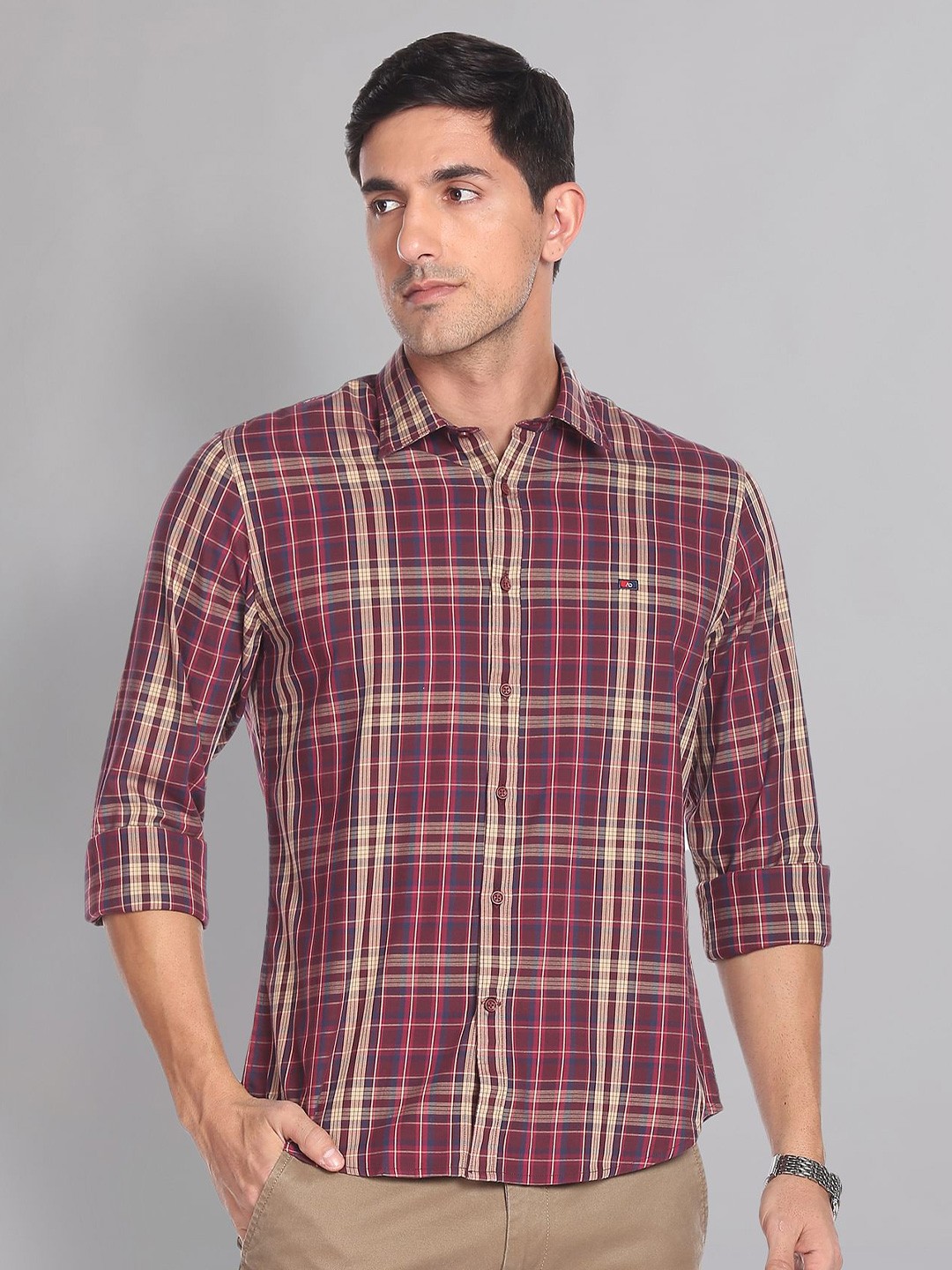 

AD By Arvind Tartan Checks Slim Fit Casual Shirt, Red