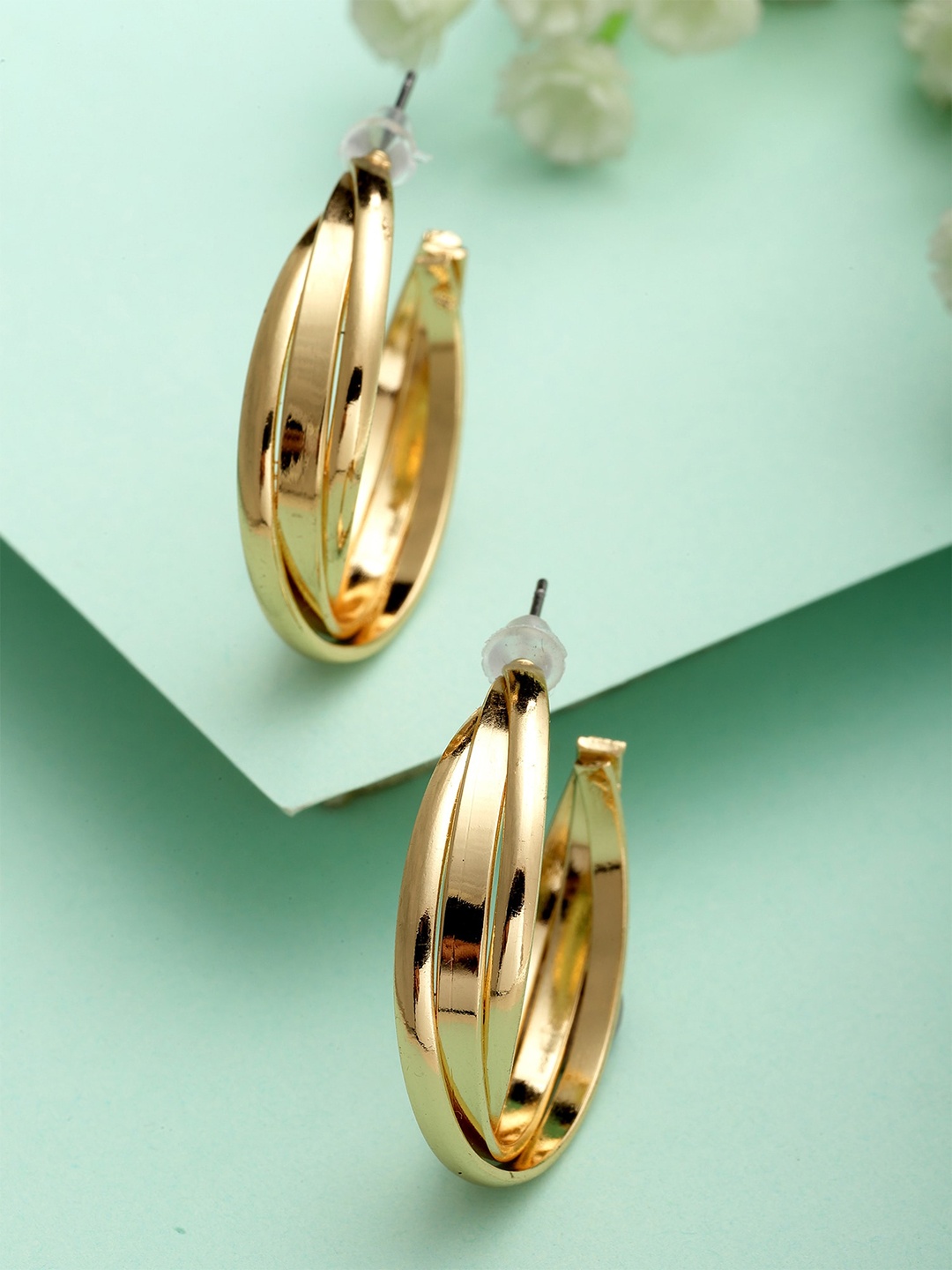 

Bohey by KARATCART Gold-Plated Contemporary Half Hoop Earrings