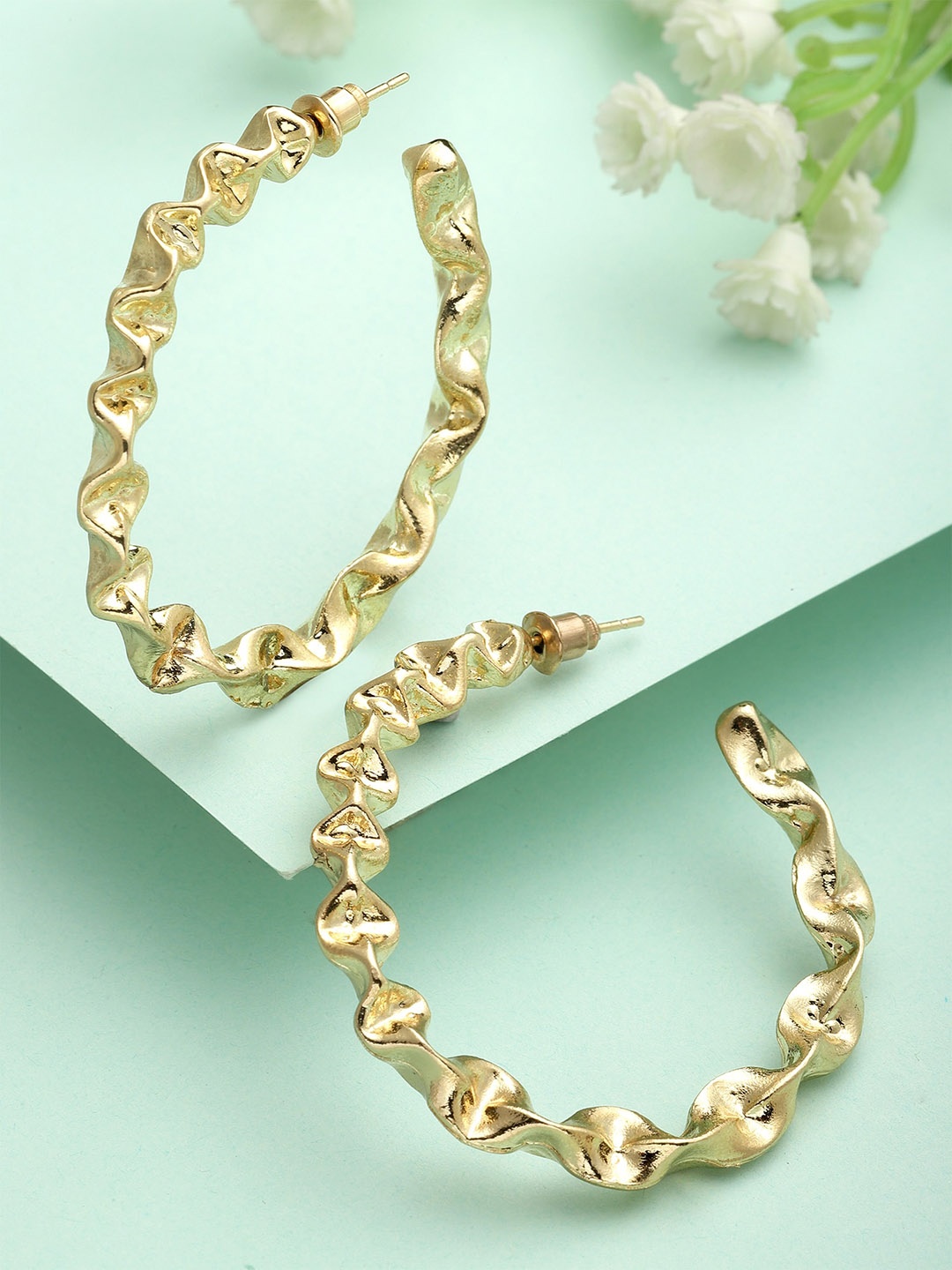 

Bohey by KARATCART Gold-Plated Circular Half Hoop Earrings
