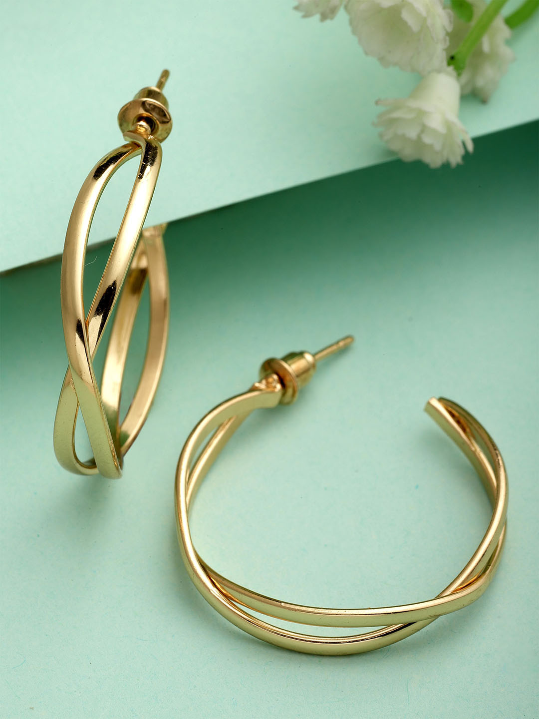 

Bohey by KARATCART Gold-Plated Contemporary Half Hoop Earrings
