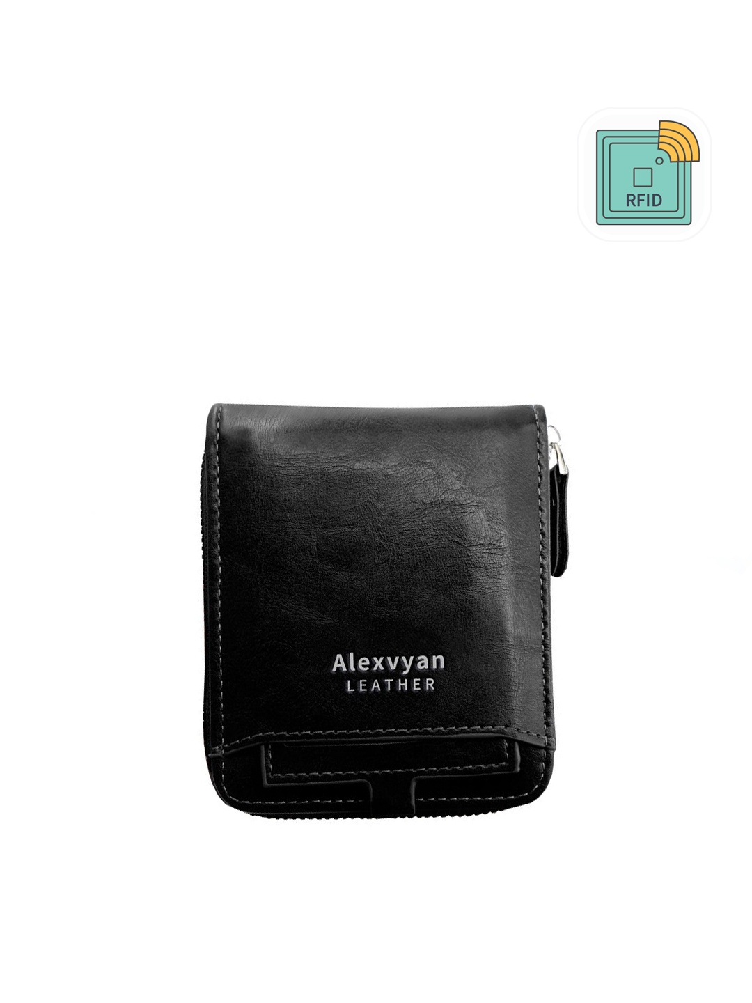 

Alexvyan Men Leather Zip Around Wallet, Black