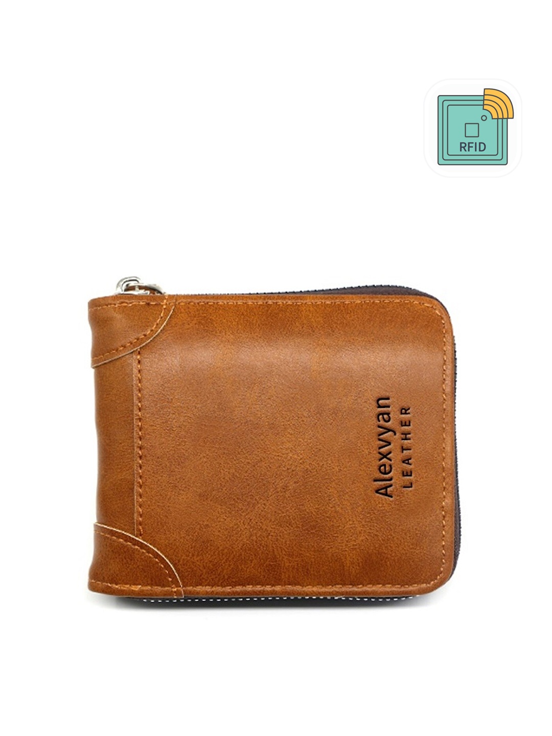 

Alexvyan Men Leather Zip Around Wallet, Tan