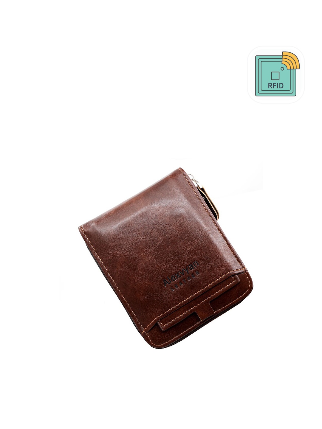 

Alexvyan Men Leather Two Fold Wallet, Brown